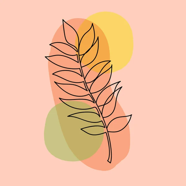 Hoja de otoño en un estilo lineal dibujado a mano sobre un fondo colorido. — Vector de stock