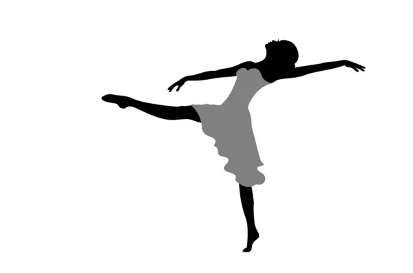 バレエを踊る女性のシルエット。白に隔離された. — ストックベクタ