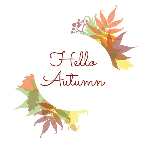 Осенние листья и текст Hello Autumn на белом круге. Изолированные на белом. — стоковый вектор