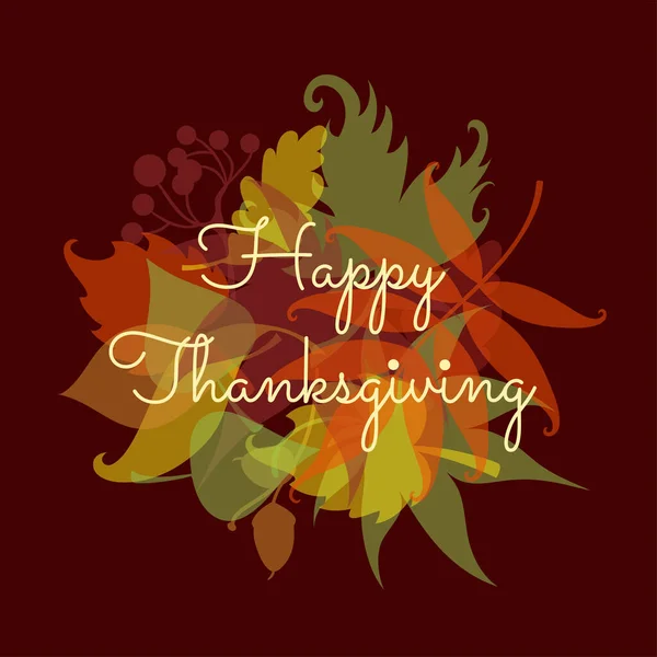 Autumn leaves and Happy thanksgiving text on the dark red background. — Stock Vector