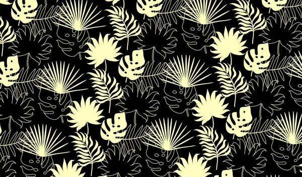 Tropical seamless pattern on the black background. — Stock Vector