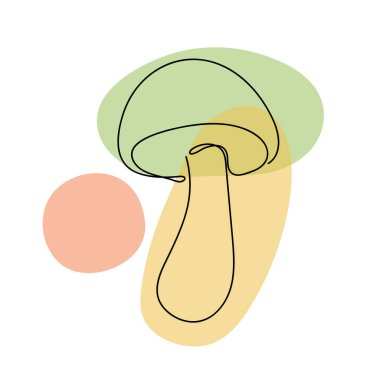 Renkli soyut lekelerle çizilmiş doğrusal bir el mantarı. Beyazda izole edilmiş.