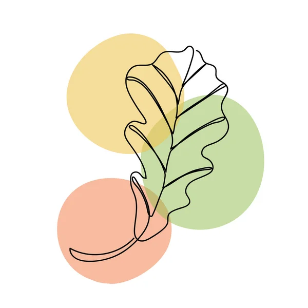 Herbstblatt in einem von Hand gezeichneten linearen Stil mit farbenfrohen abstrakten Flecken. Isoliert auf Weiß. — Stockvektor
