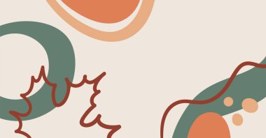 Renkli soyut arkaplanda el çizimi doğrusal bir sonbahar yaprağı.