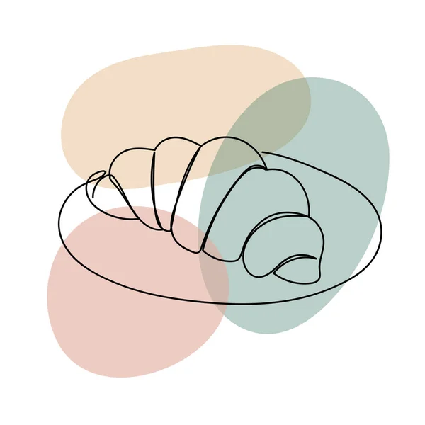 Croissant i en handritad linjär stil med färgglada abstrakta fläckar. Isolerad på vitt. — Stock vektor
