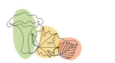 Sonbahar yaprakları ve bir elde renkli soyut lekeli doğrusal bir mantar. Beyazda izole edilmiş.