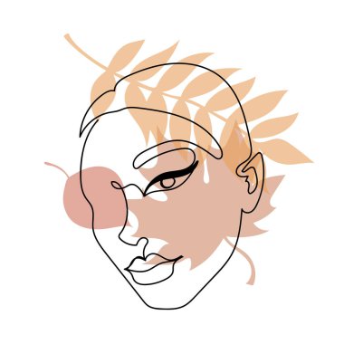 Renkli sonbahar yapraklarıyla bir kadının sürekli siyah çizgisi..