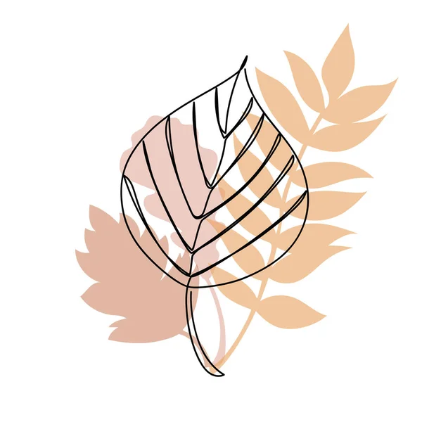 Hoja de otoño en un estilo lineal dibujado a mano con siluetas coloridas de hojas de otoño. Aislado sobre blanco. — Vector de stock