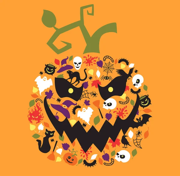 Halloween details in a shape of a pumpkin. — Stock Vector