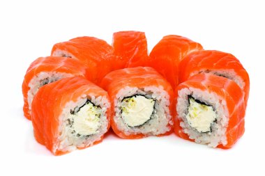 İzole deniz ürünleri - beyaz arka plan üzerinde rulo