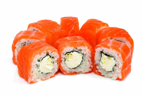 İzole deniz ürünleri - beyaz arka plan üzerinde rulo