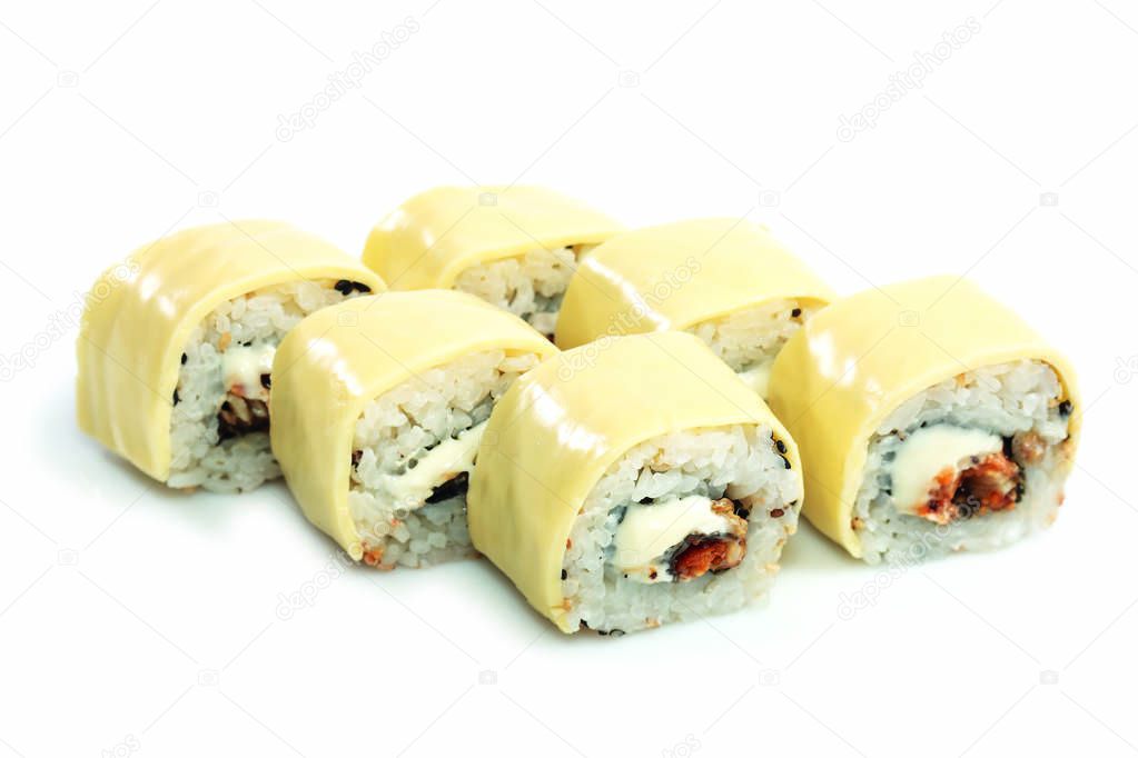 Seafood - isolated rolls on white background