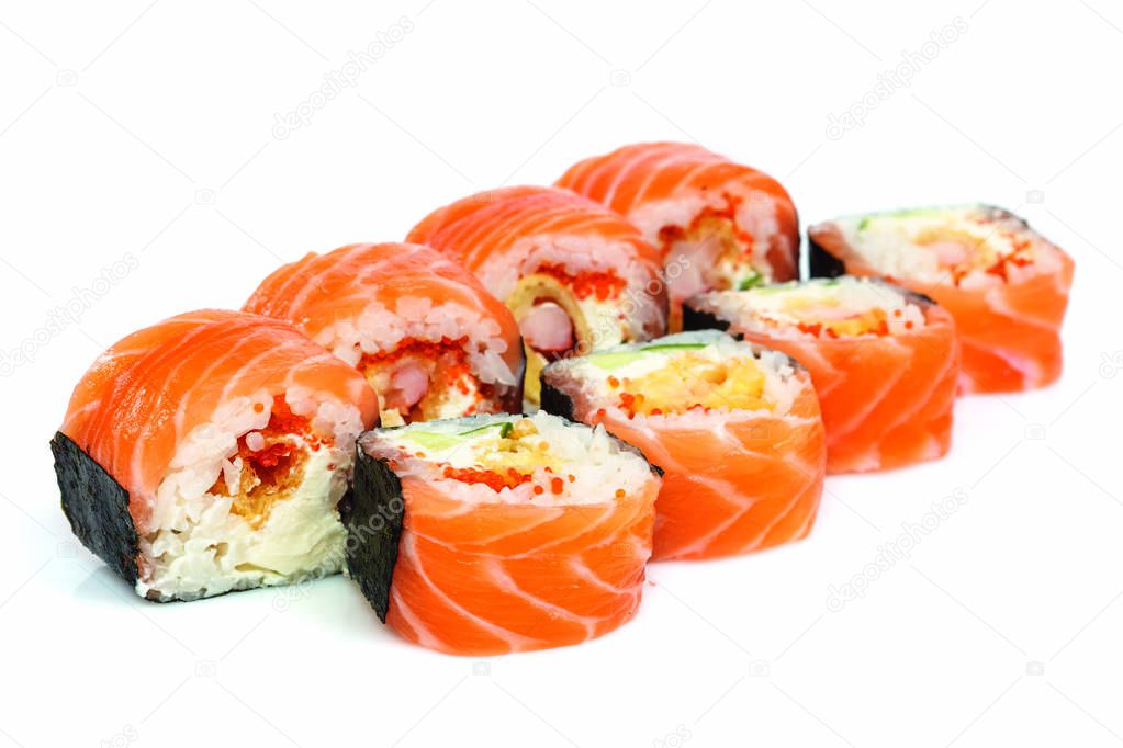 Seafood - isolated rolls on white background