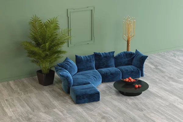 Sofa Interior Studio Tanaman Dan Lampu — Stok Foto
