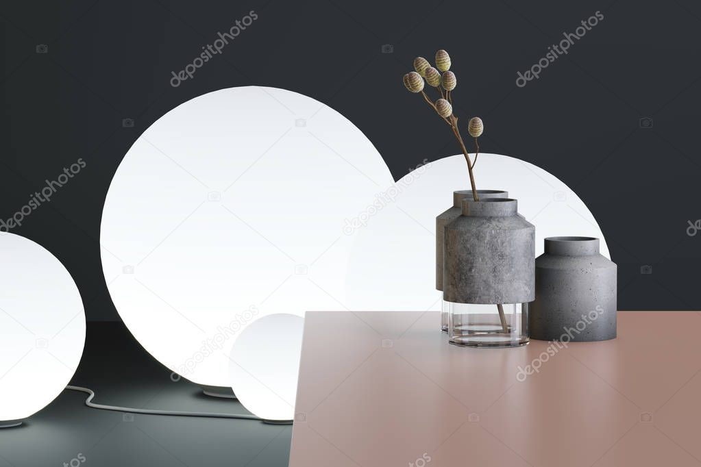 Decorative lamps and a vase with a plant