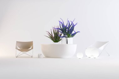 beyaz bir arka plan üzerinde stüdyoda banyo öğelerin yükleme