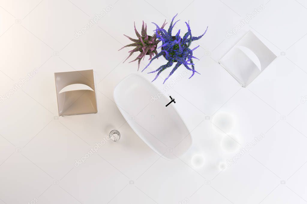 installation of bathroom items in the studio on a white background