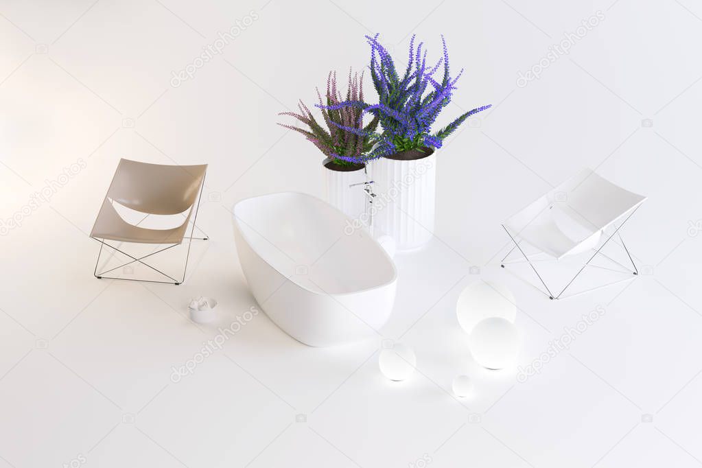 installation of bathroom items in the studio on a white background