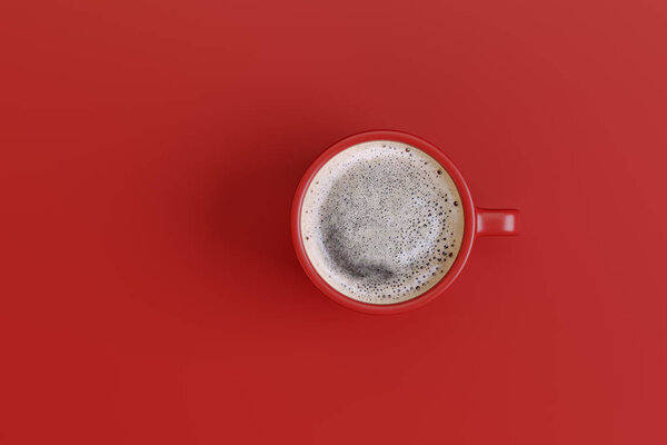 a cup of strong coffee on a red background