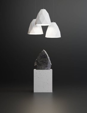 lambalar ve siyah bir zemin üzerine vazo bitkilerde stüdyo çekim