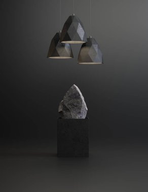 lambalar ve siyah bir zemin üzerine vazo bitkilerde stüdyo çekim