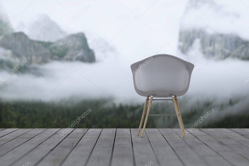 View of the mountains from the hotel in the morning of a foggy day