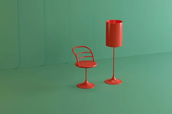 set of red interior items in the studio on a green background, banner for the site