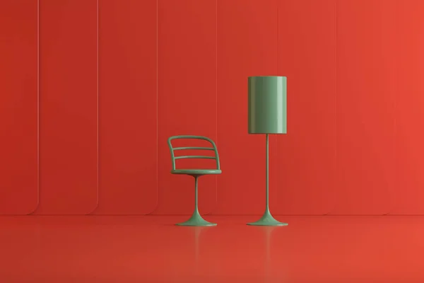 set of green interior items in the studio on a red background, banner for the site