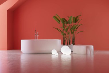 Kırmızı renkte sergi banyosu, ayağa kalk, çerçeve veya afiş