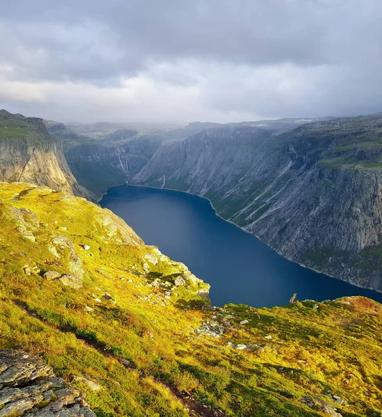 Chemin Vers Langue Troll Point Repère Norvège — Photo