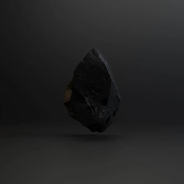 Piedra Negra Sobre Fondo Negro Estudio Con Textura — Foto de Stock