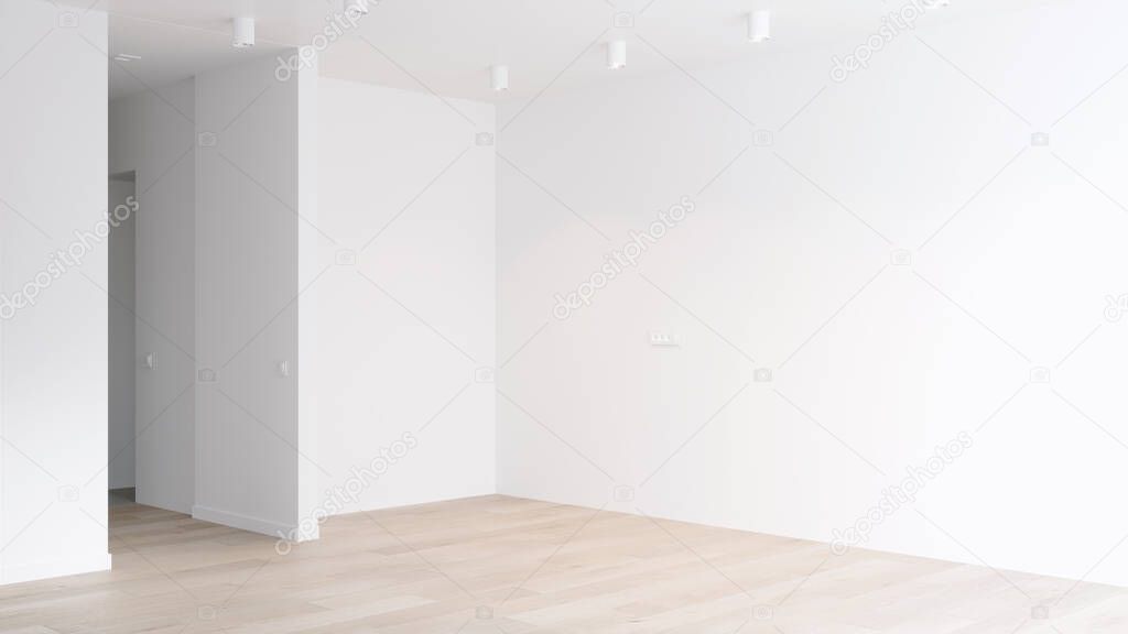3D rendering of an empty room with decoration materials, stand or exhibition