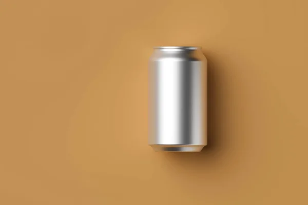 Klassieke Aluminium Blikje Voor Koolzuurhoudende Dranken Een Oranje Achtergrond Weergave — Stockfoto