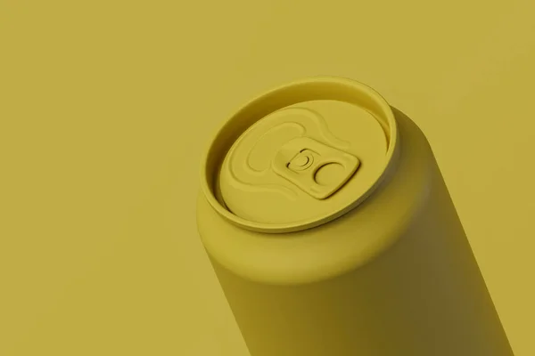 Κίτρινο Κλασικό Δοχείο Αλουμινίου Για Ανθρακούχα Ποτά Κίτρινο Φόντο Απόδοση — Φωτογραφία Αρχείου