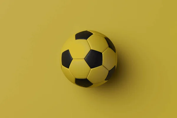 Black Yellow Classic Soccer Ball Isolated Yellow Background Rendering Wallpaper — Stock Photo, Image