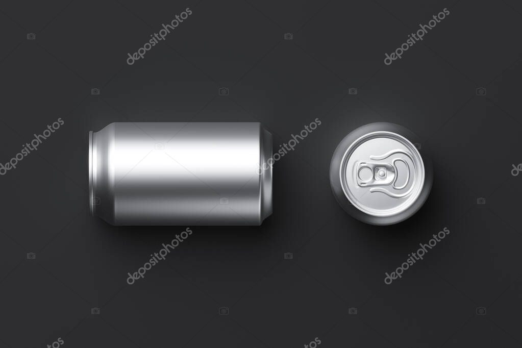 Classic aluminum can for carbonated drinks on a black background, 3D rendering, web banner or logo