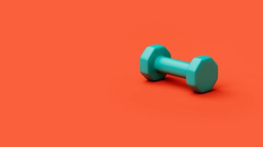 Yeşil halter kırmızı arkaplanda izole edilmiş, şablon veya duvar kağıdı, kartpostal, 3D görüntüleme