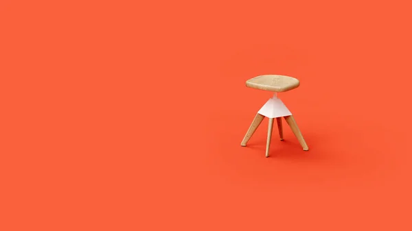 Ahşap Modern Sandalye Kırmızı Arka Planda Izole Edilmiş Asgari Sanat — Stok fotoğraf