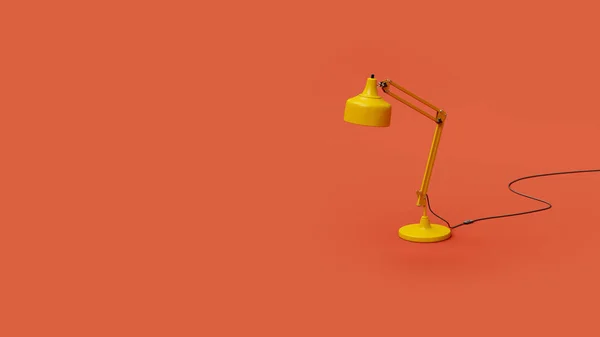 スタジオ ウェブバナーやテンプレート 3Dレンダリングの赤の背景に黄色のモダンなテーブルランプ — ストック写真