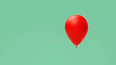 Yeşil zemin üzerinde kırmızı klasik sıcak hava balonu, web pankartı ya da şablon, 3D görüntüleme