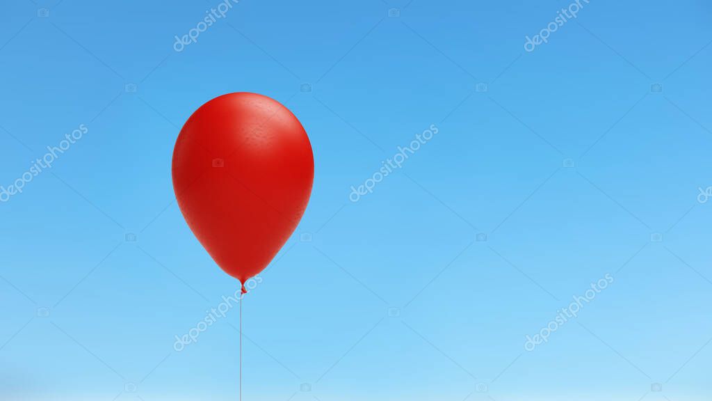 Red classic hot air balloon against sky background, web banner or template, 3D rendering