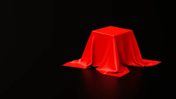 Podstawa Pokryta Luksusową Czerwoną Tkaniną Czarnym Tle Studio Banerze Lub — Zdjęcie stockowe