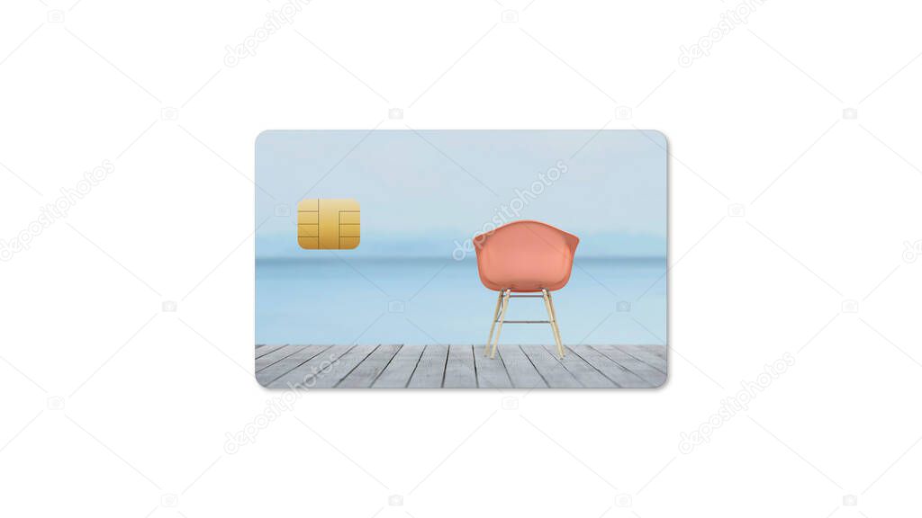 credit card with picture on white background, illustration, web banner or template, 3d rendering
