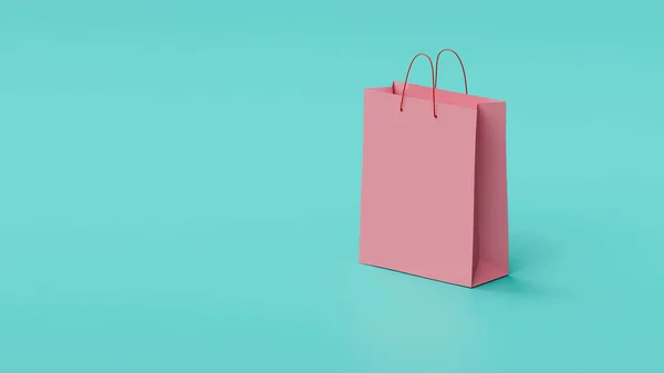 Shopping Bag Carta Rossa Sfondo Verde Banner Web Modello Rendering — Foto Stock