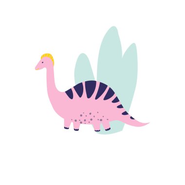 Düz tarzda Sevimli Dinozor vektör illüstrasyon. Poster, t-shirt, duvar kağıdı, kart için.