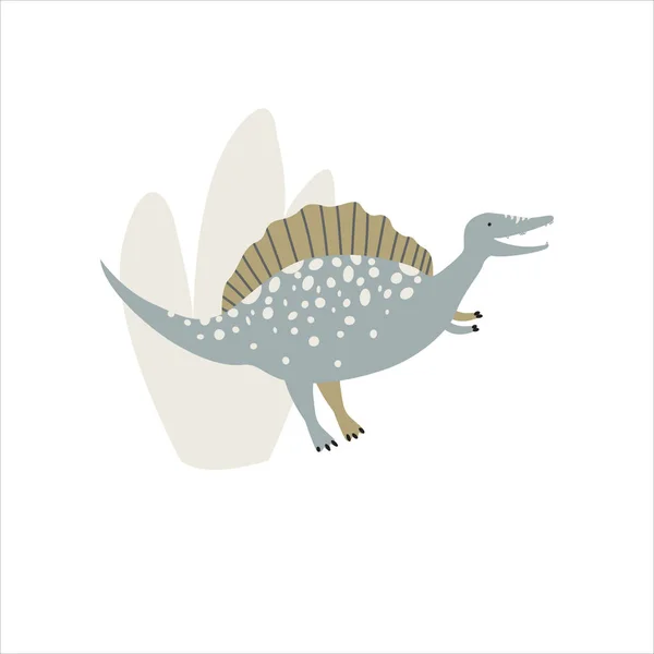 Симпатичная векторная иллюстрация динозавров. Спинозавр. Плакат, футболка, обои, открытка . — стоковый вектор