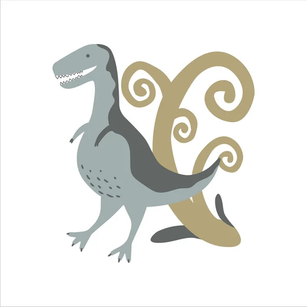 Cute Dinosaur vector illustration in flat style. Tiranosaur. T rex. For poster, t-shirt, wallpaper, card. Vector Graphics