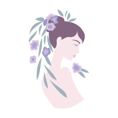 Çiçekli ve yapraklı güzel bir gelin. Vektör illüstrasyonu. 