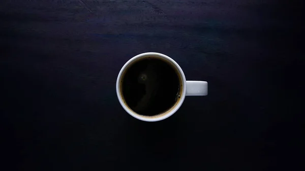 Coffee White Cup Black Wooden Table Background Black Coffee White — Stock Photo, Image