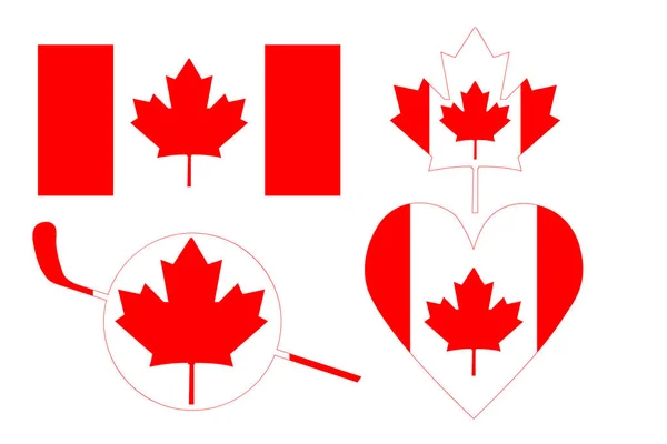 Bandeira Canadá Folha Bordo Centro Hóquei Amor — Vetor de Stock
